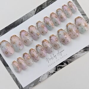 Starry Press-On Nails - Pink and Gold